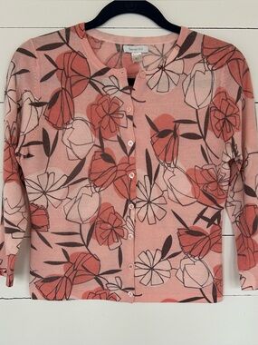 Garnet Hill Ballet Pink Delicate Print Button Down Cardigan